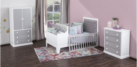 Cuna Banca Baul Melody Blanco/Gris Capitonada