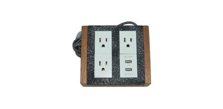 Multicontacto De 3 Puertos Eléctricos Y 2 USB Aantik Concreto Negro Jaspeado