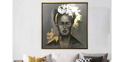 Cuadro Óleo Frida Lienzo Gris 128 X 128cm