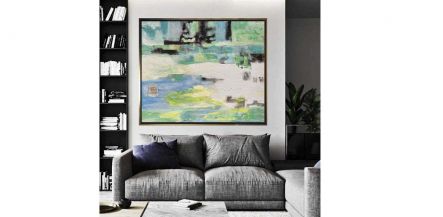 Cuadro Técnica Mixta Paisaje Lienzo Verde 118 X 98cm