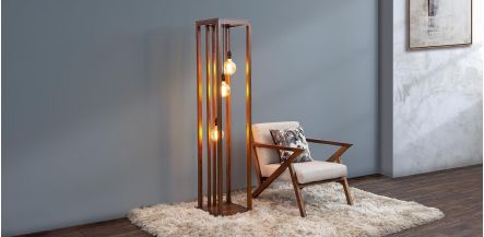 Lampara  Eliot  Parota  De Pie Con Foco Decorativo