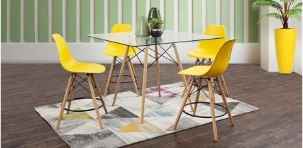 Comedor Bar Cuadrado Atlas Con Bancos Amarillo 5 Piezas