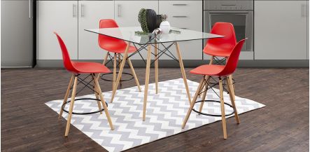 Comedor Bar Cuadrado Atlas Con Bancos Rojo 5 Piezas