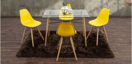 Comedor Bar Rectangular Atlas Con Bancos Amarillo 5 Piezas