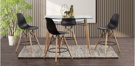 Comedor Bar Rectangular Atlas Con Bancos Negro 5 Piezas