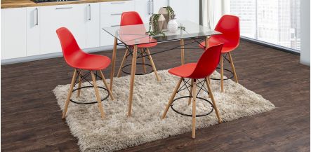 Comedor Bar Rectangular Atlas Con Bancos Rojo 5 Piezas