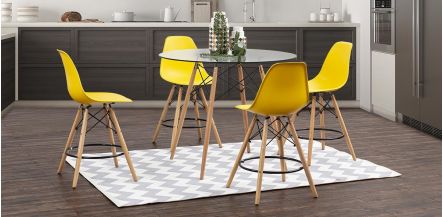 Comedor Bar Redondo Atlas Con Bancos Amarillo 5 Piezas