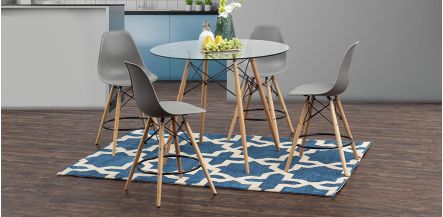 Comedor Bar Redondo Atlas Con Bancos Gris 5 Piezas