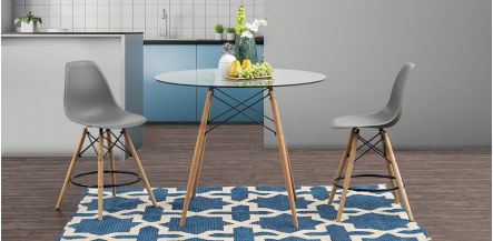 Comedor Bar Redondo Atlas Con Bancos Gris 3 Piezas