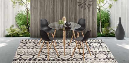 Comedor Bar Redondo Atlas Con Bancos Negro 5 Piezas