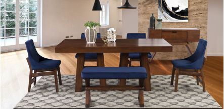 Comedor Odette Con Sillas y Banca Azul Marino Verona