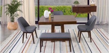 Comedor Odette PL Con Sillas Y Banca Olaf Gris 5 Pzs