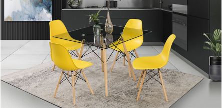 Comedor Cuadrado Atlas Con Sillas Amarillo 5 Piezas
