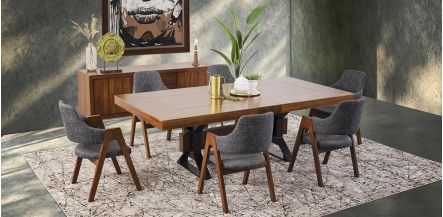 Comedor Rectangular 240 Cm Estocolmo Gris 7 Piezas