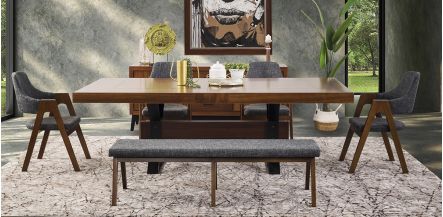 Comedor Rectangular 240 Cm Estocolmo Con Sillas Y Banca Gris 6 Piezas