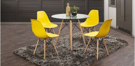 Comedor Redondo Atlas Con Sillas Amarillo 5 Piezas