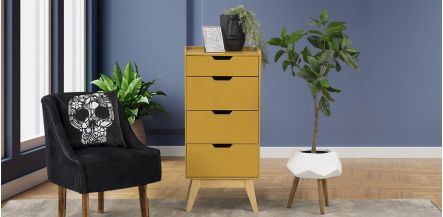 Cómoda Alta Chifonier 4 Cajones Atlas Dk Amarillo I
