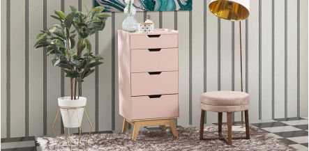 Cómoda Alta Chifonier 4 Cajones Atlas Dk Rosa I
