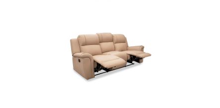 Sofá 3 Plazas Con Reclinable de Piel Helena Beige