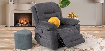 Sillón Reclinable Eléctrico Con Sistema de Masaje y Mecedora Perth Gris Obscuro