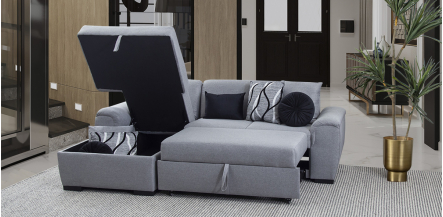 Sala Modular Izquierda con Baúl y Cama Alta Giselle Gris