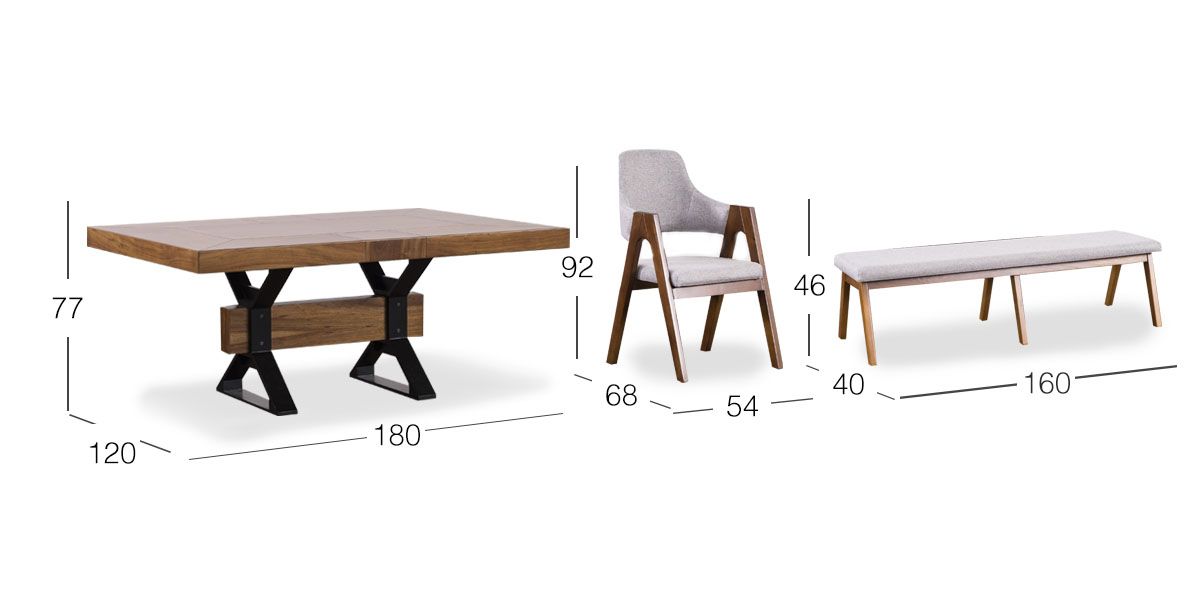 Comedor Rectangular 180 Cm Estocolmo Con Sillas y Banca Plata 6 Piezas