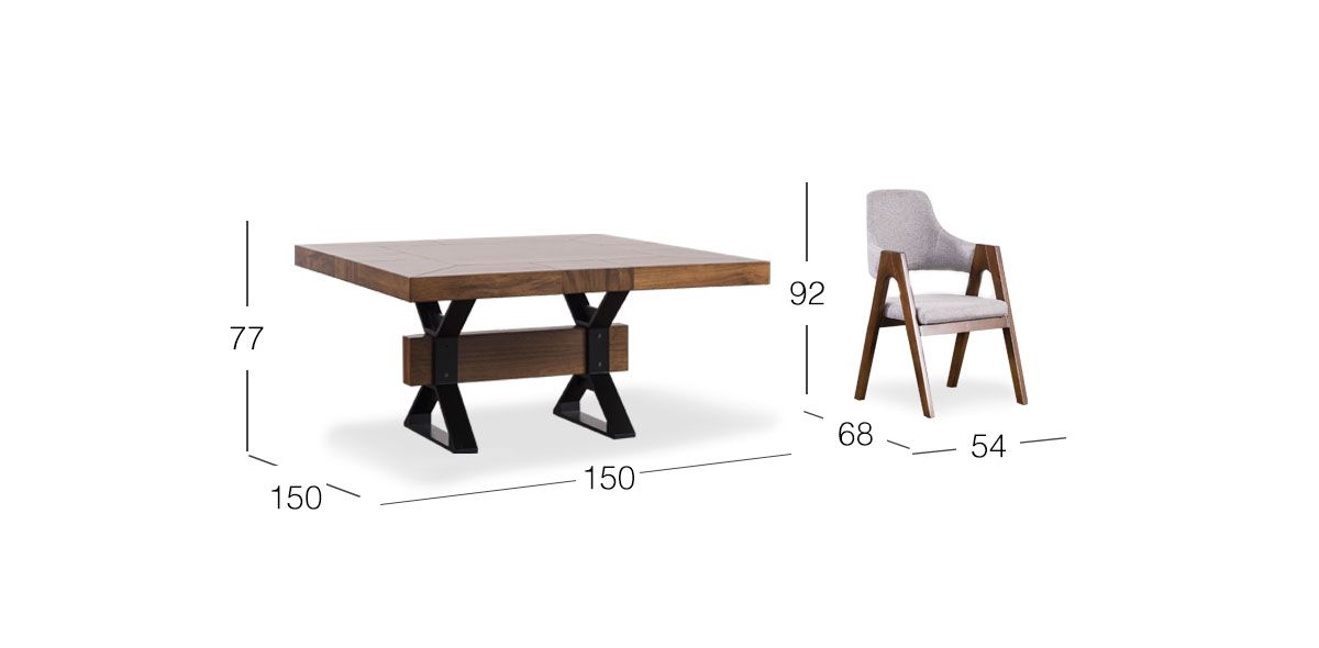 Comedor Cuadrado 150 Cm Estocolmo Plata 5 Piezas