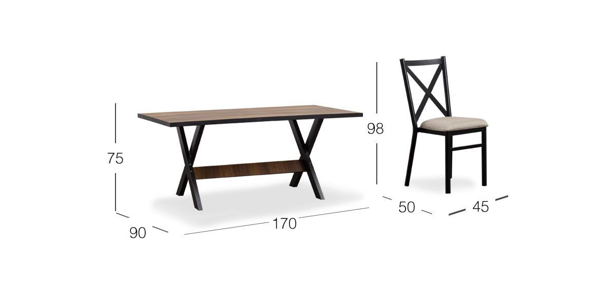 Comedor Rectangular Romeo Negro/Parota 7 Piezas