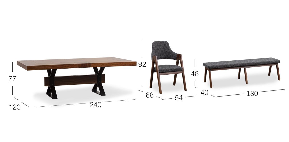 Comedor Rectangular 240 Cm Estocolmo Con Sillas Y Banca Gris 6 Piezas