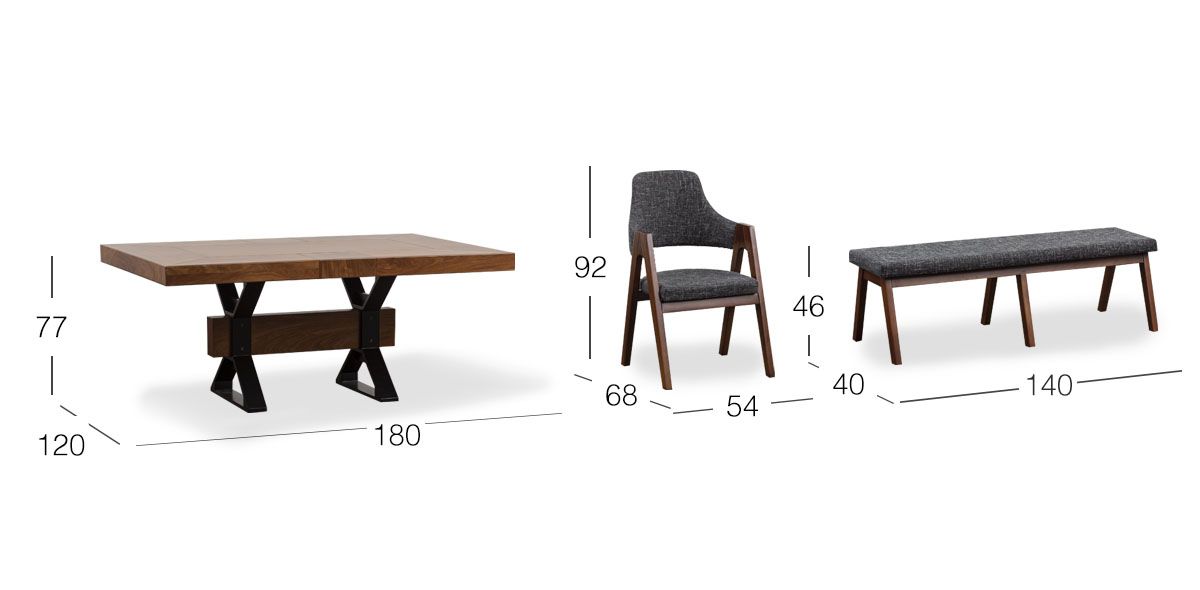 Comedor Rectangular 180 Cm Estocolmo Con Sillas Y Banca Gris 6 Piezas