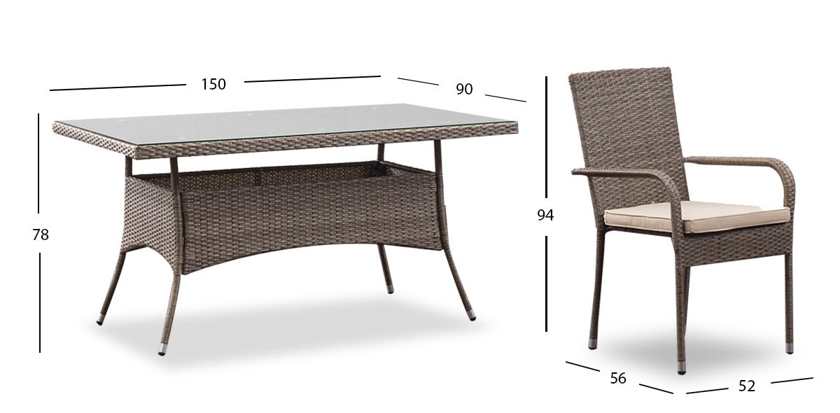 Comedor De Jardín Set  Bay Gris/Café Rattan