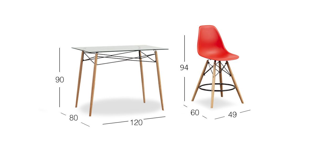 Comedor Bar Rectangular Atlas Con Bancos Rojo 5 Piezas
