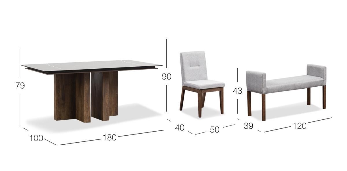 Comedor Rectangular Birmania Con Sillas Y Banca Gris 6 Piezas