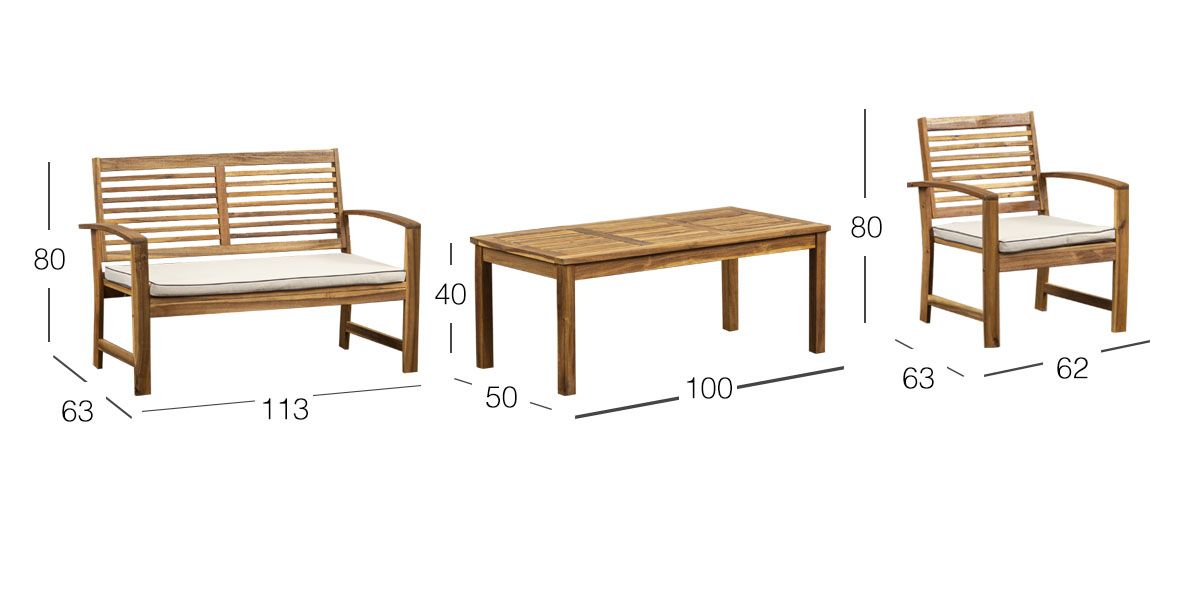 Sala de Jardín Madera de Acacia Watford Set 4 Piezas