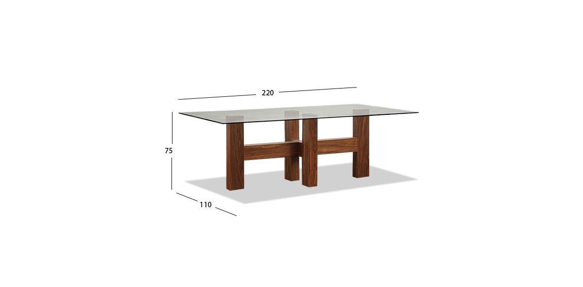Mesa Comedor Rectangular De Cristal 220 X 110 Cm Praga Café