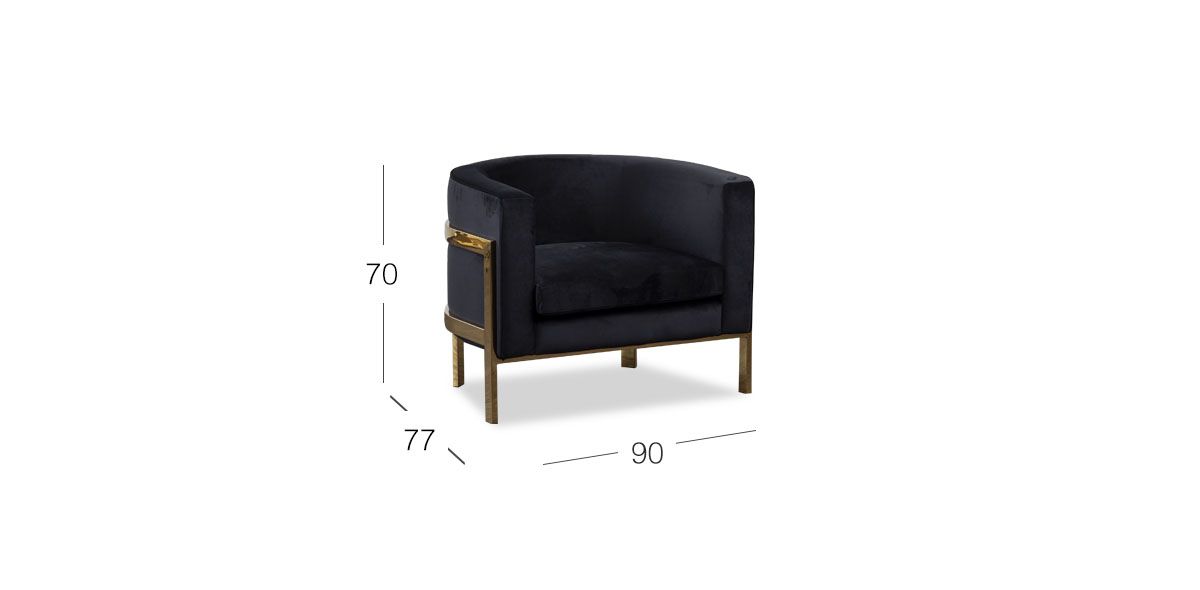 Sillón Ocasional Terciopelo Royal Gold Moon Negro  